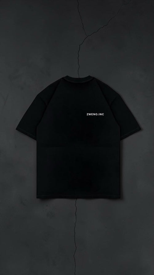ZWENO.INC black short sleeve cotton t-shirt with minimalist white logo on the front chest
